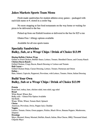 plain text menu example